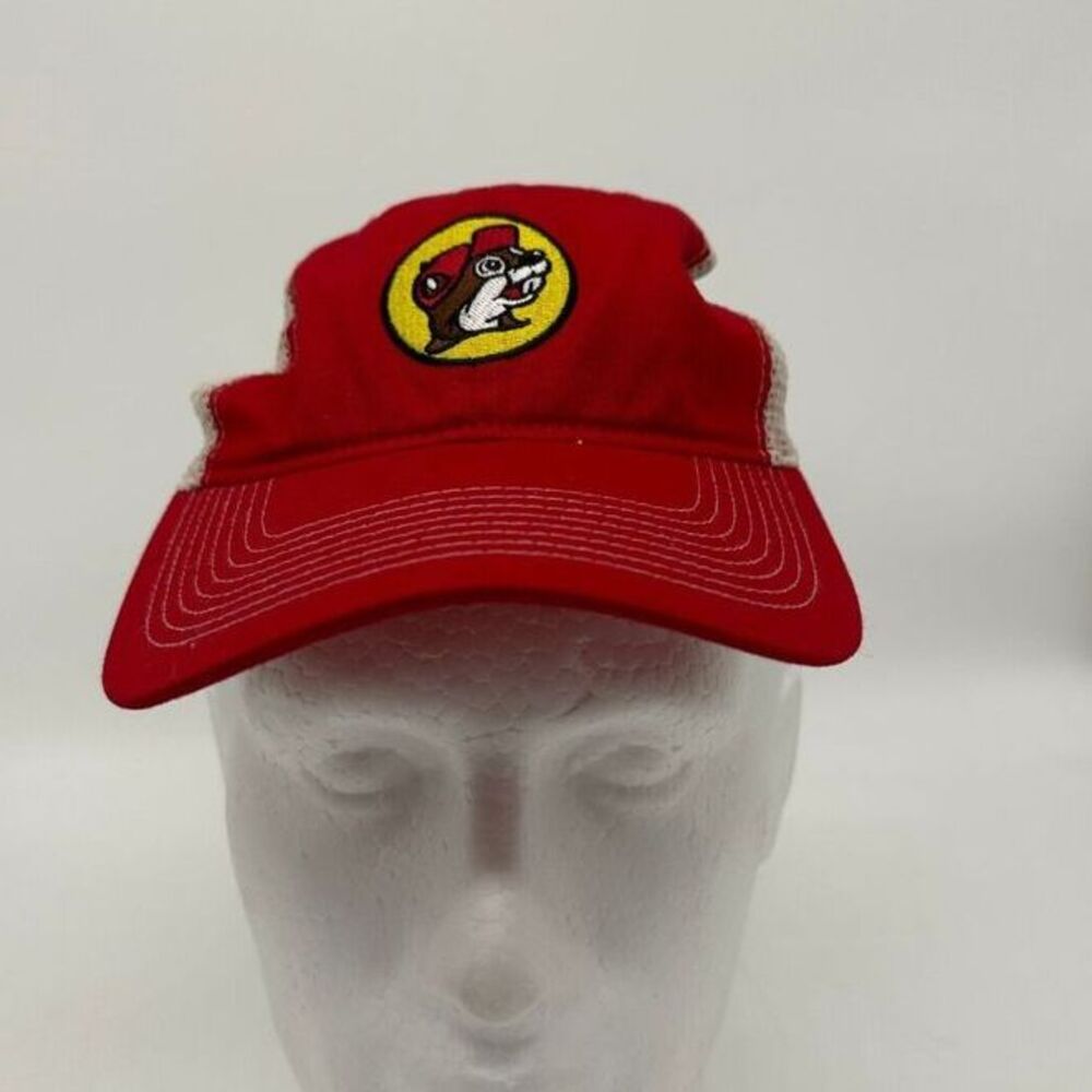 Buc-ees Hats Mens RedWhite Mesh Trucker‎ Strap Back Embroid Baseball Cap NEWSFA